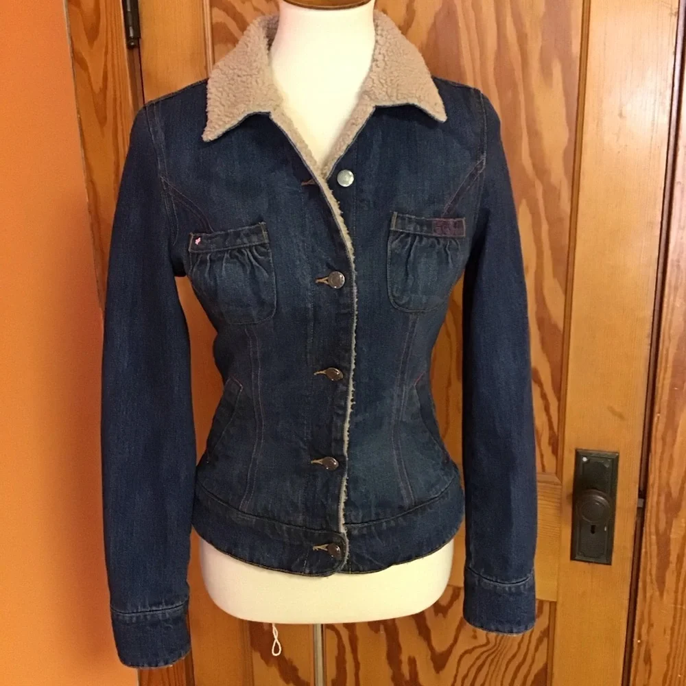 Fox fleece collar fitted jean jacket